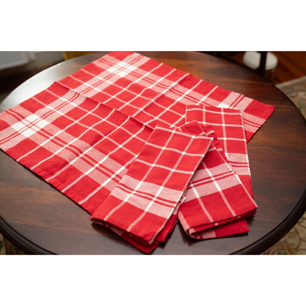 Cotton White Red Plaid Napkins Tableware Set of 4 Coastal Traditional Vintage